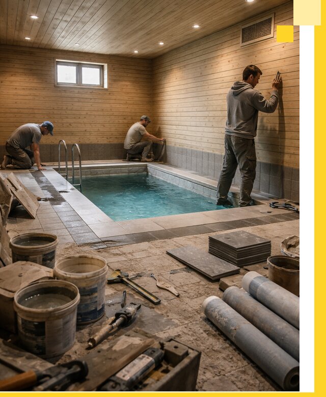 Строительство бани с бассейном и сауной под ключ в Киржаче