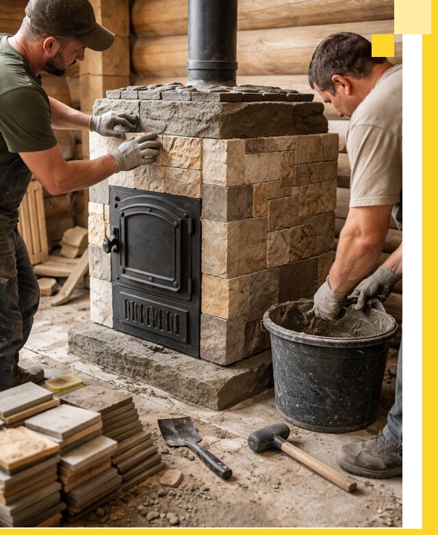 Облицовка банной печи под ключ в Киржаче: камень и плитка