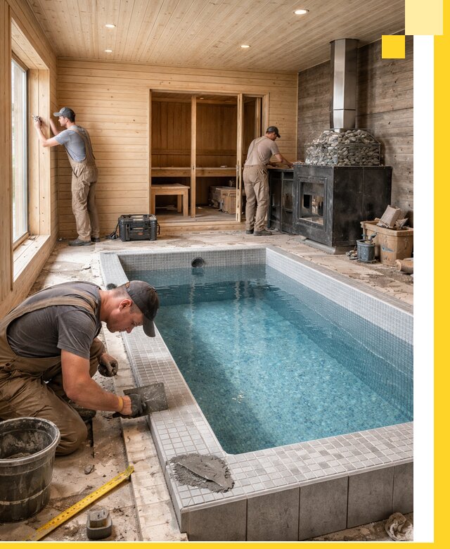 Проект бани с бассейном и сауной в Киржаче под ключ