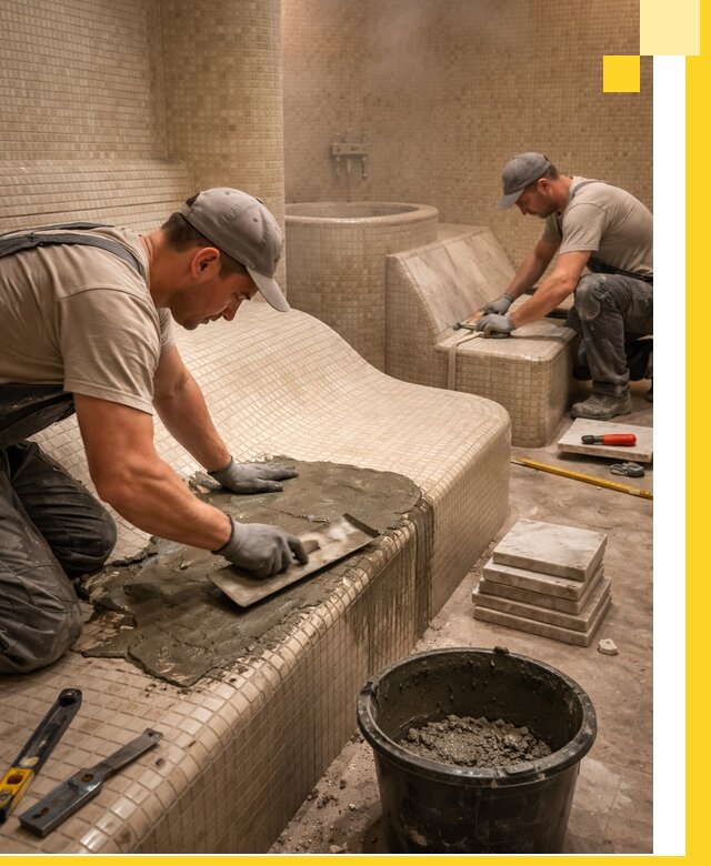 Лежаки для хамама под ключ в Киржаче, проект и монтаж