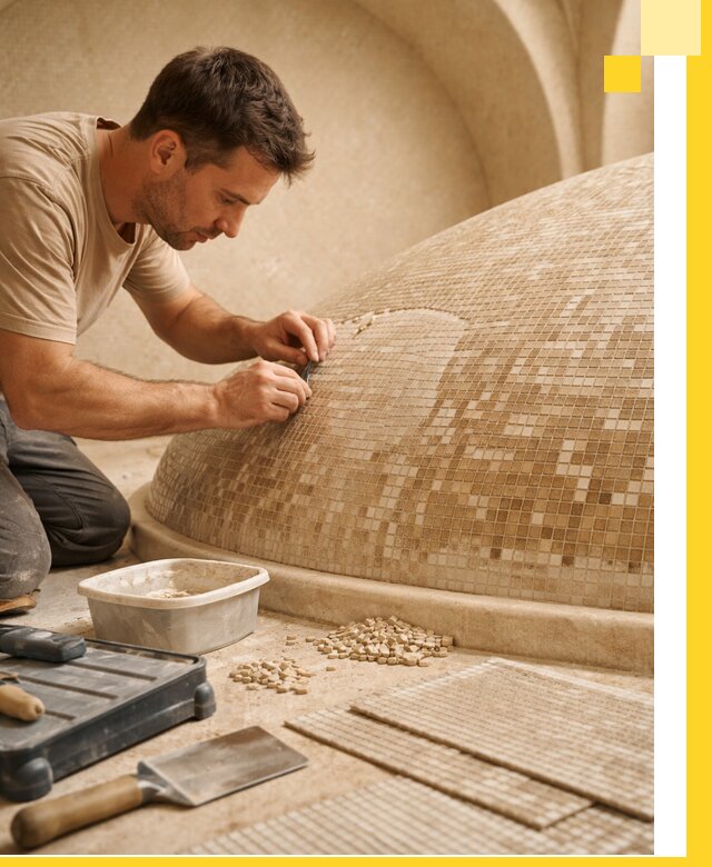 Профессиональная укладка мозаики для хамама под ключ в Киржаче